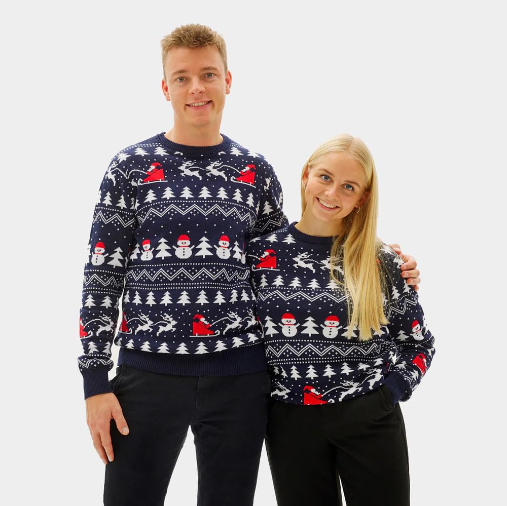 Jersey Navideño para Mujer, Hombre y Niños con Árboles, Muñecos y Papá Noel Algodón Orgánico