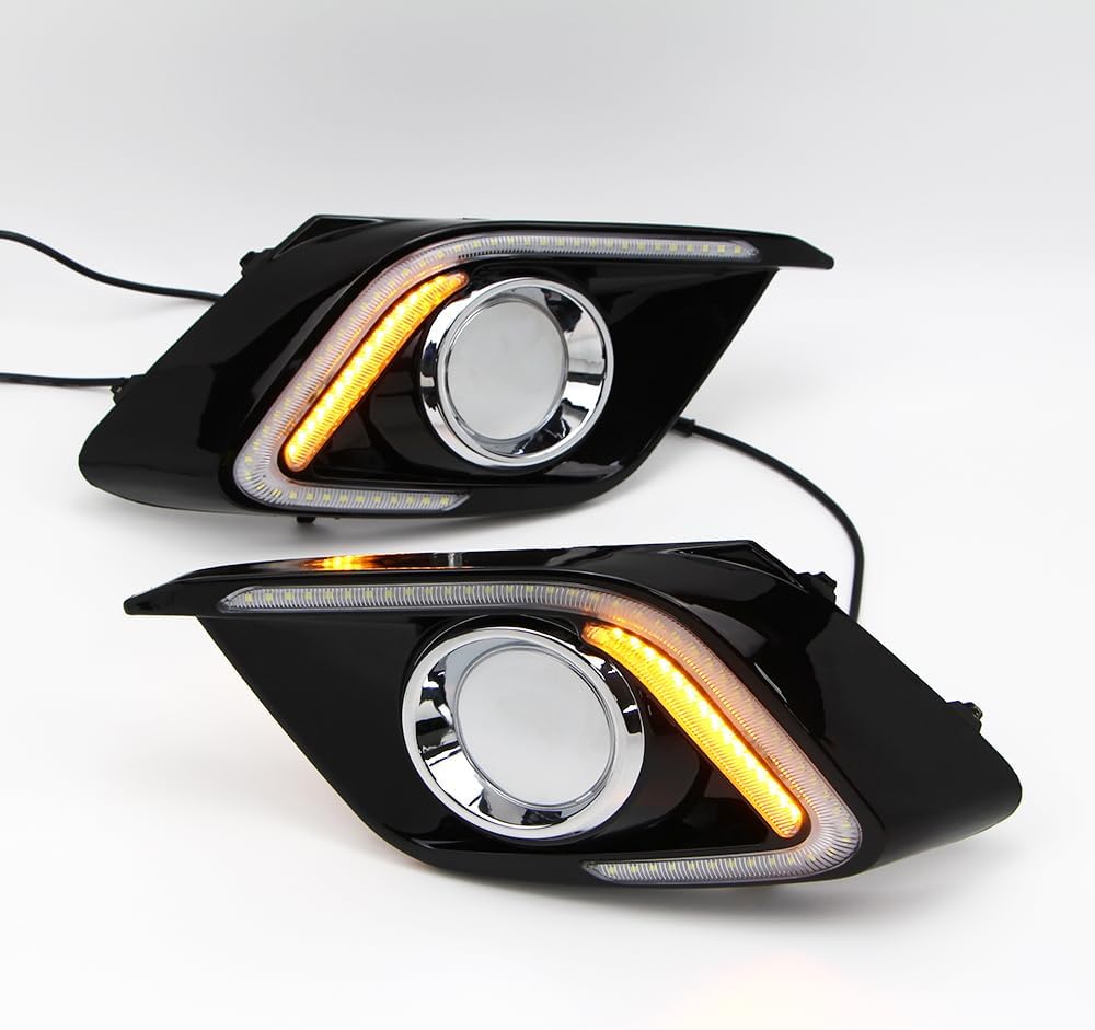 Dreamseek LED DRL Fog Lamp Bezel for Mazda 3 Axela 2014 2015 2016 Front Bumper Daytime Running Light with Turn Signal