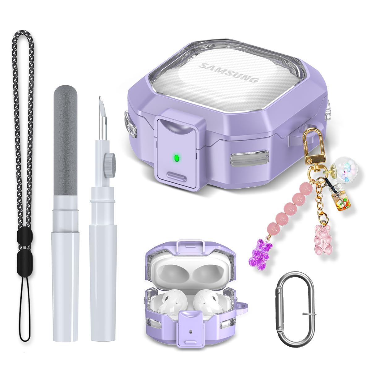 Safety Lock Case for Samsung Galaxy Buds 2 Pro/Galaxy Buds Pro/Galaxy Buds 2/Galaxy Buds Live, Carbon Fiber Clear Cover for Galaxy Buds FE for Women