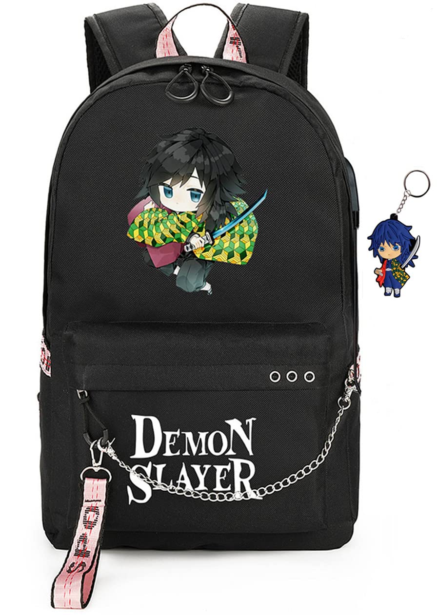 FSRONGXI17.7inch Anime Backpack for School Nezuko Bookbag Anime Rucksack with Free Keychain for Kids Girls Boys