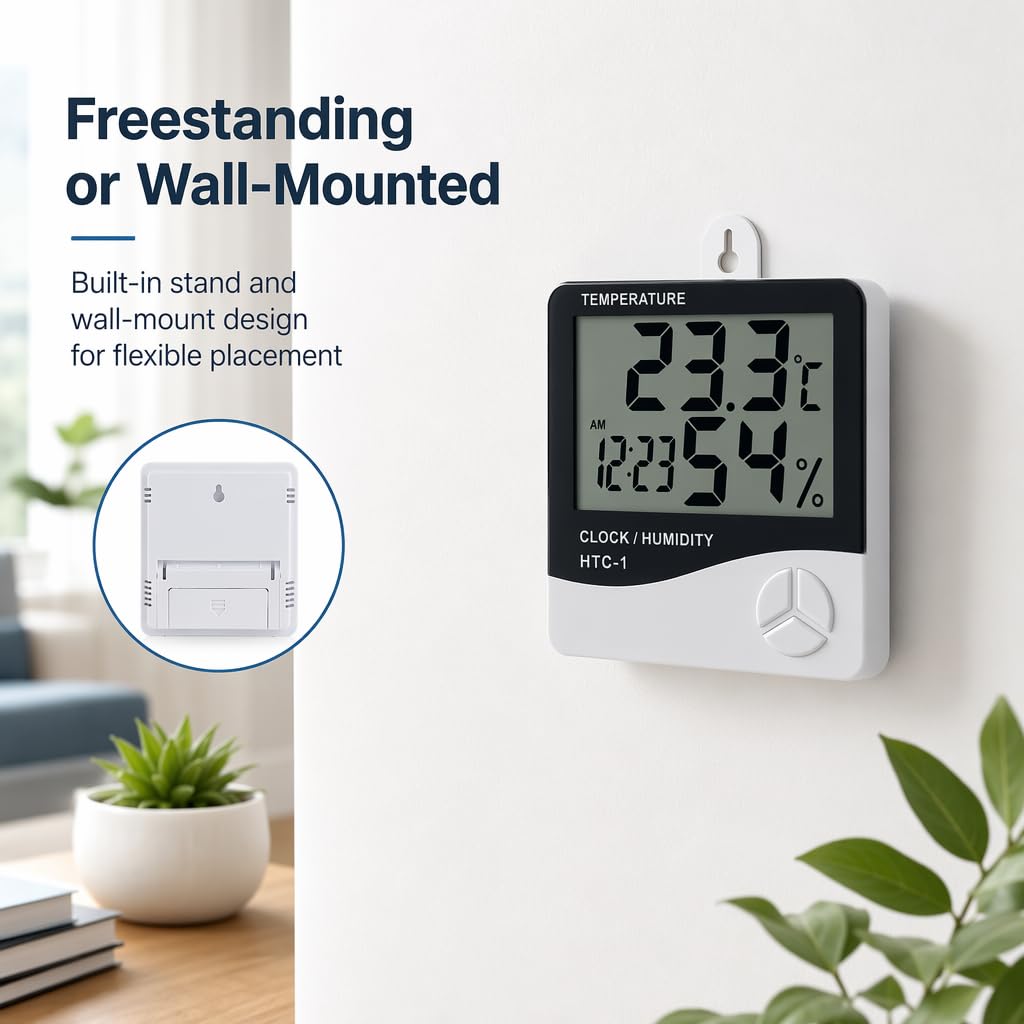 3 in 1 Smart Clock& Alarms with Temperature and Humidity Sensor, Large HD LCD Display,for Office,Bedroom, Plants Indoor.