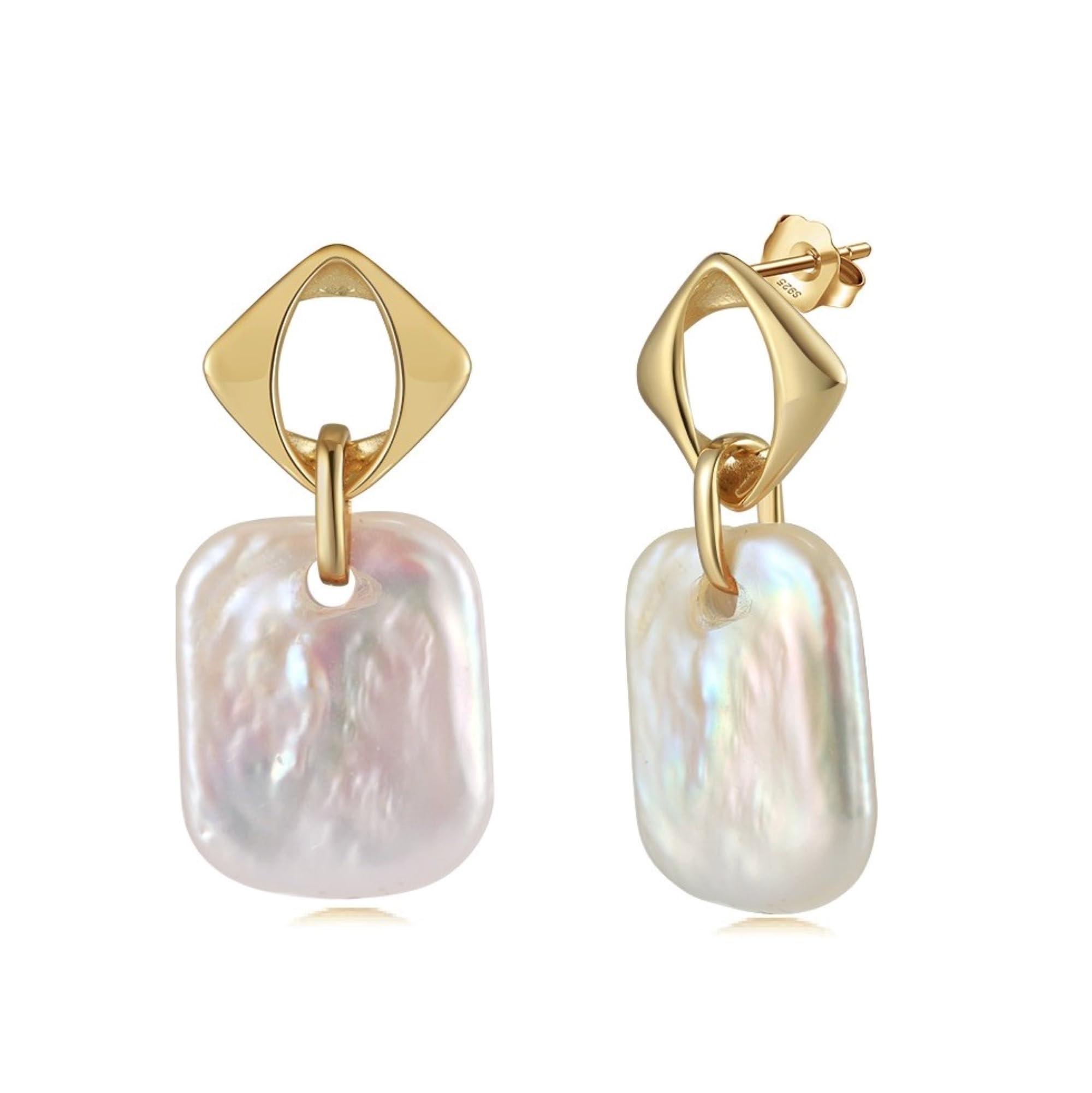 Pendientes colgantes de perla barroca para mujer, pendientes plata de ley 925 chapados en oro regalo para ella