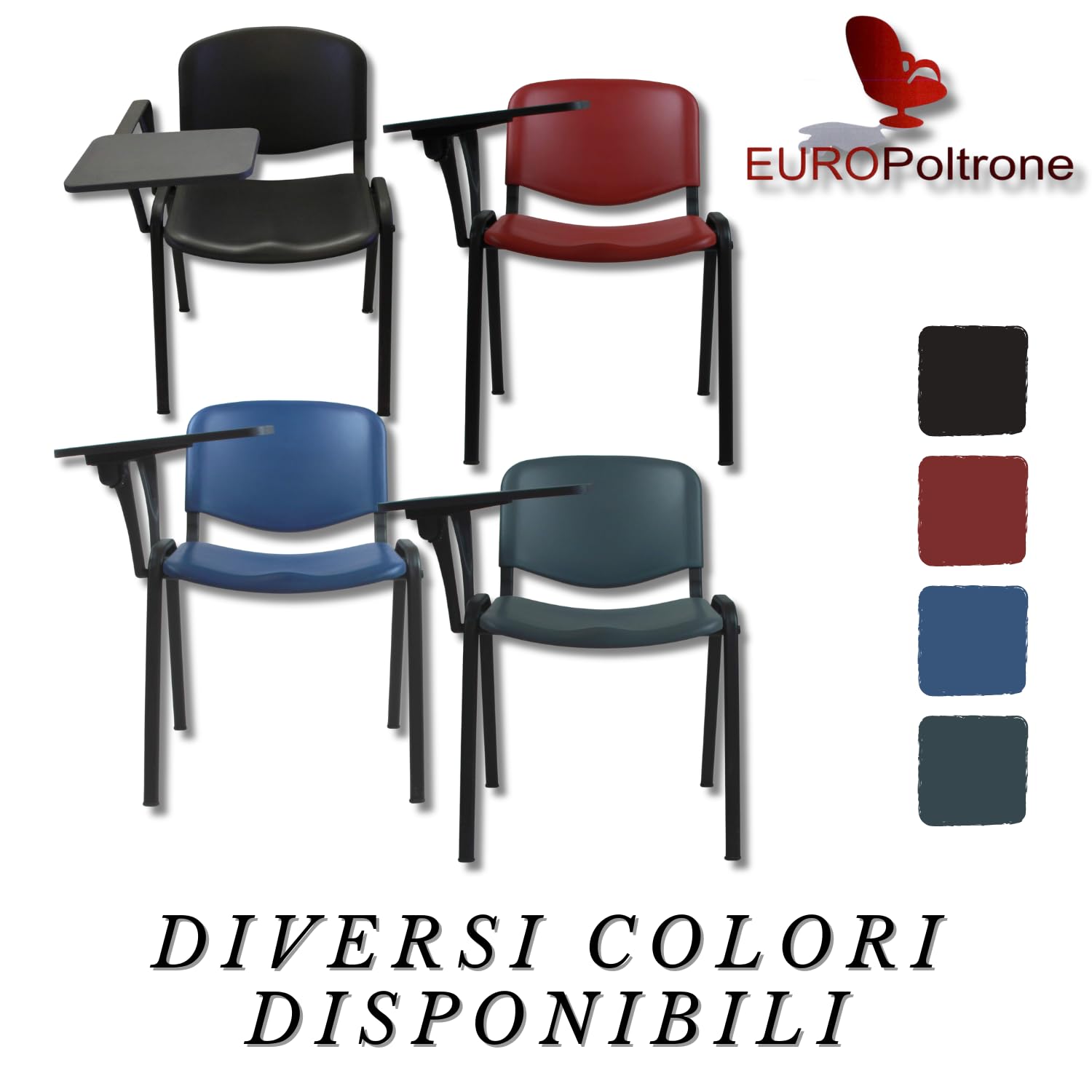 EUROPOLTRONE Kit 10 sedie Rosso ufficio con bracciolo tavoletta sala riunioni in polipropilene Telaio certificato CATAS (Rosso)