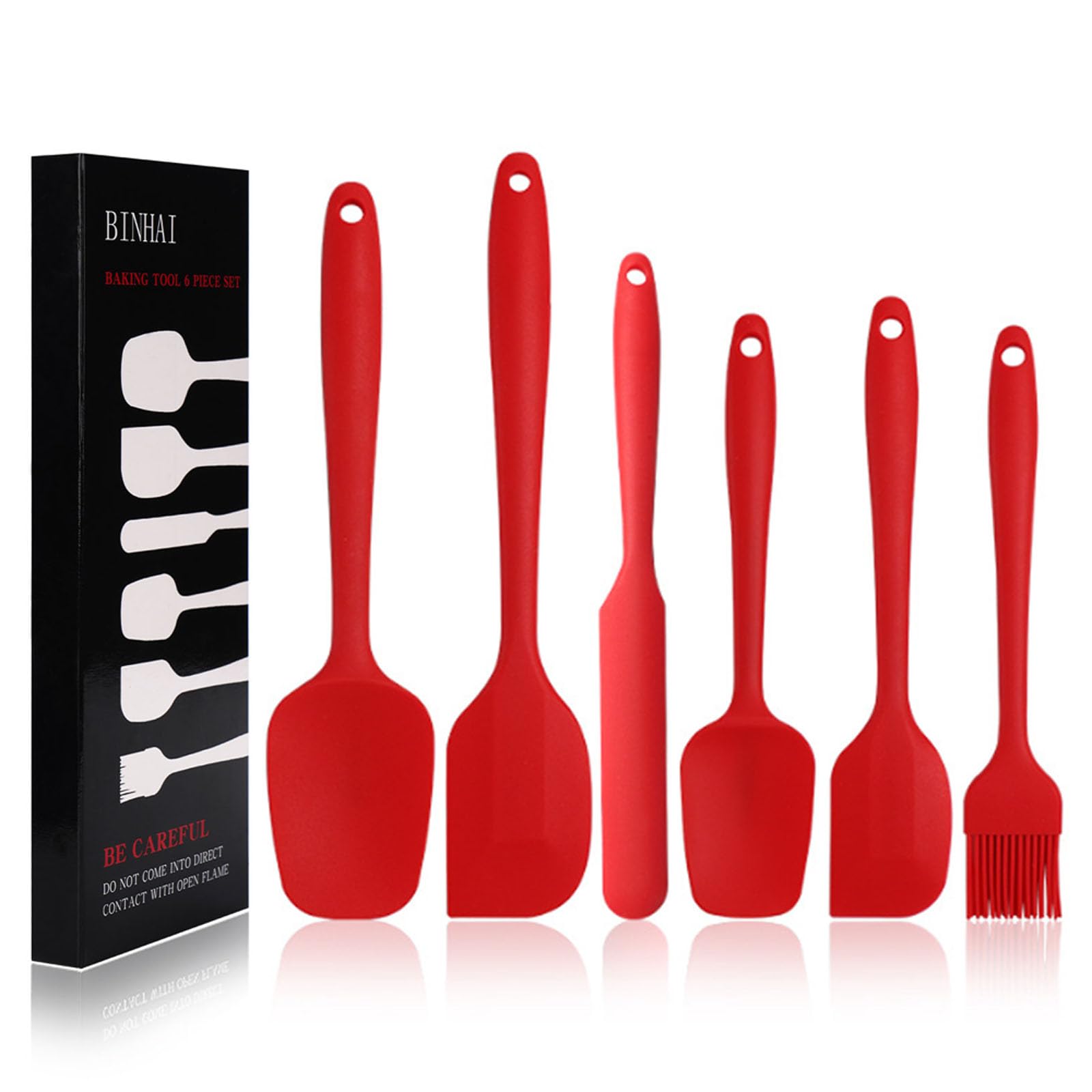 Silicone Spatula Set - Red 6 Piece Non - Stick Rubber Spatula with Stainless Steel Core - Heat-Resistant Kitchen Utensils Set for Cooking, Baking and Mixing