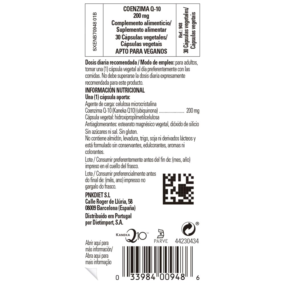Coenzima CoQ10 200mg (vegan) 30 cápsulas vegetales (200mg)
