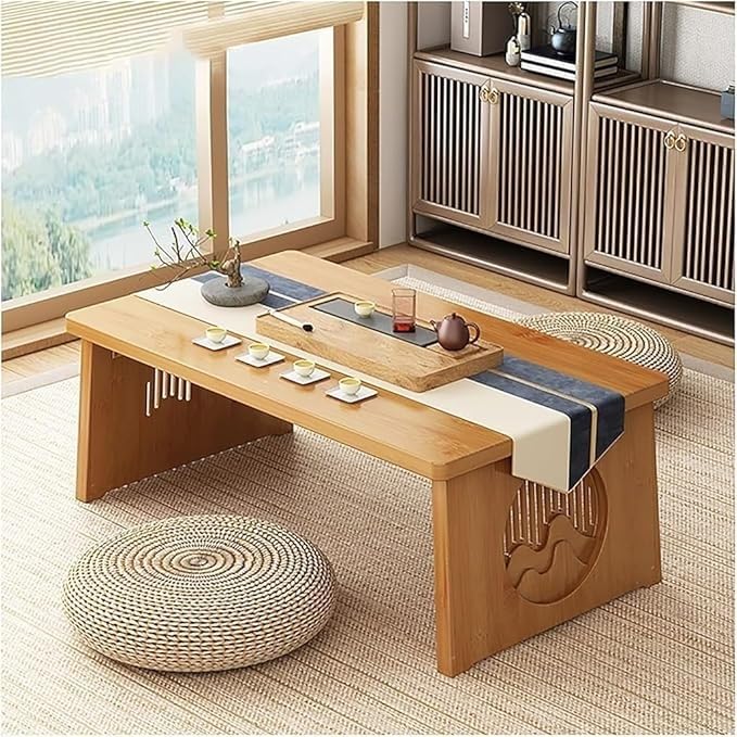 Table pliable en bambou pour salon de thé et rangement facile