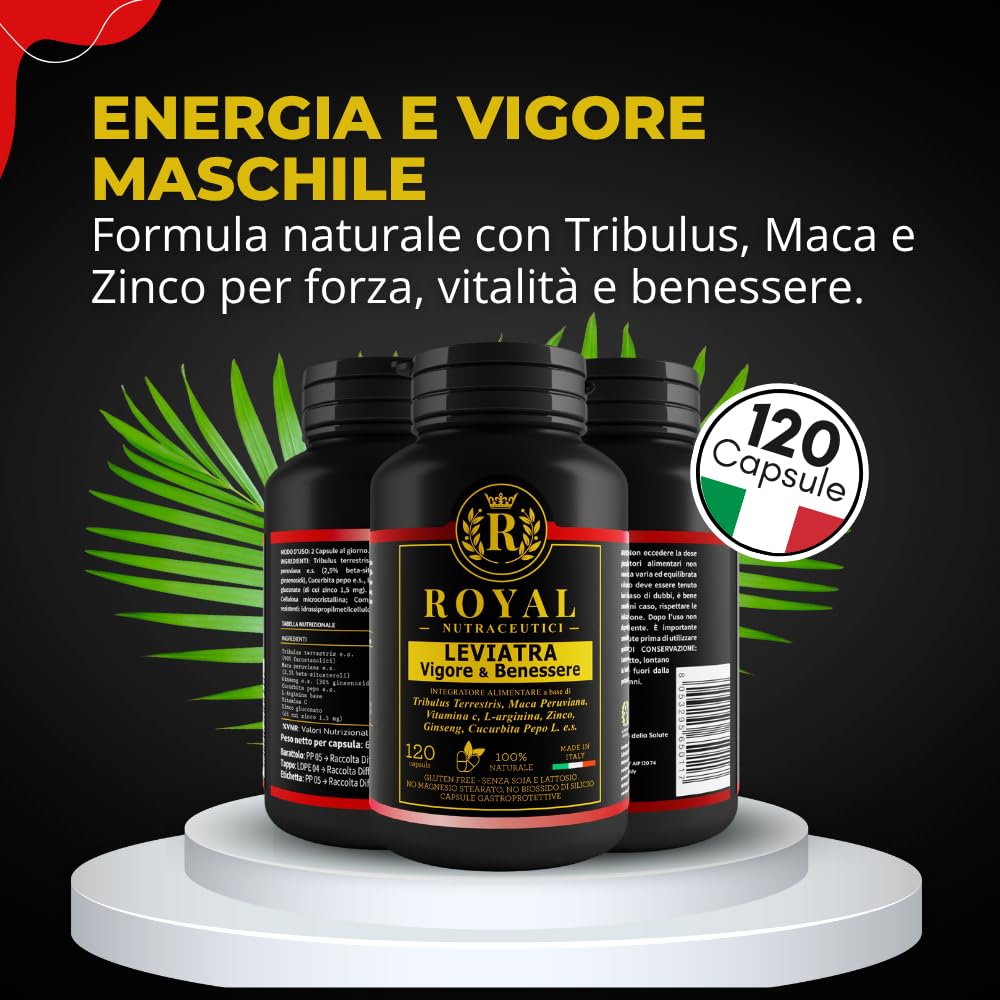 Integratore Uomo – Tribulus Terrestris, Maca Peruviana, Vitamina C e Zinco – Integratore Prostata Uomo Naturale per Energia, Vigore e Benessere Maschile – 120 Capsule – Royal Nutraceutici