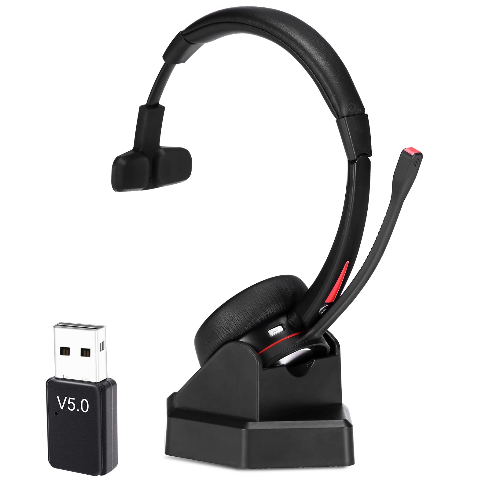 MAIRDIWireless Headset with Microphone for PC, 5.2 Bluetooth Headset with Mic Noise Canceling for Truck Driver Office Call Center, 40H Play Time, Bluetooth Phone Headset for Teams Skype Zoom Jabber
