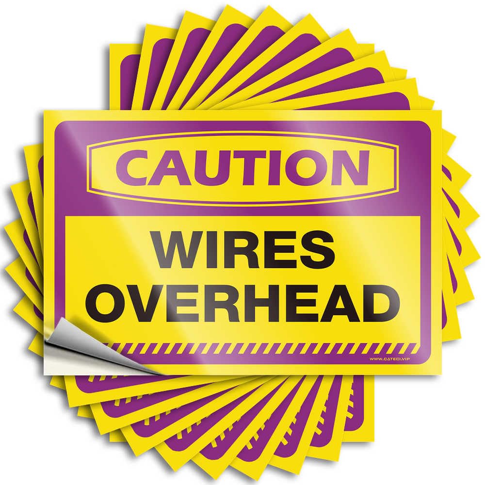 Room Decoration Fire Stickers - Caution Wires Overhead Removable Decal Window Easy Peel for Items(6X9CM)