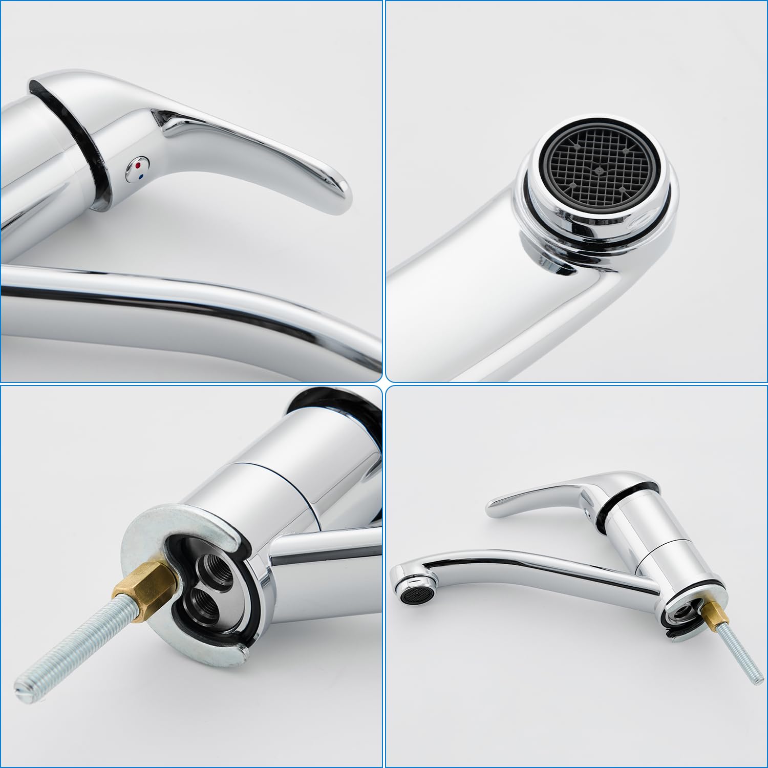 Robinet Salle de Bain Mitigeur Lavabo Chromé, Petit Robinet Lave Main Acier Inox, Aérateur Amovible, Chaud et Froid Réglable, Hauteur de Bec de 87 mm