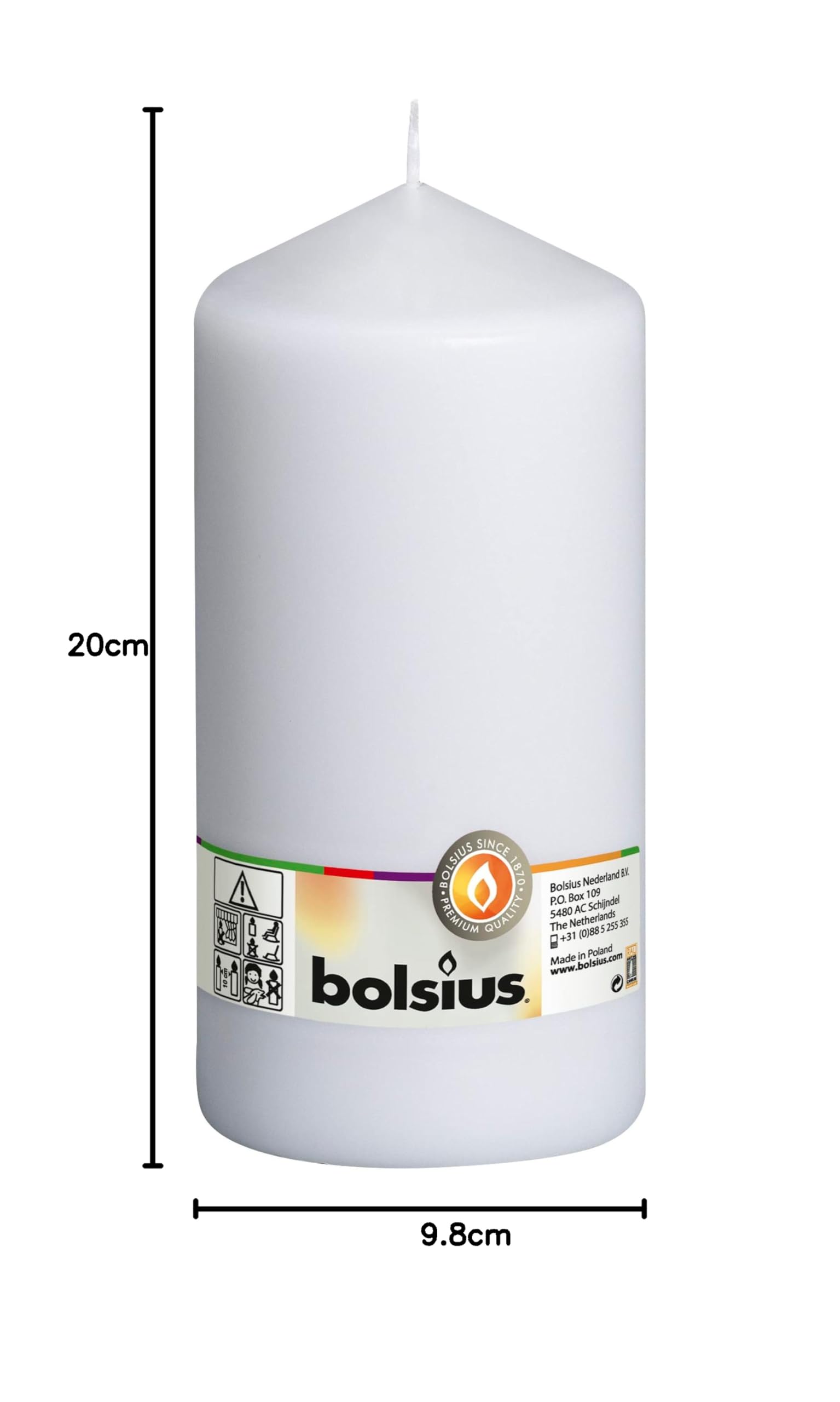 BOLSIUS Gładkie świece bryłowe, białe, 20 cm
