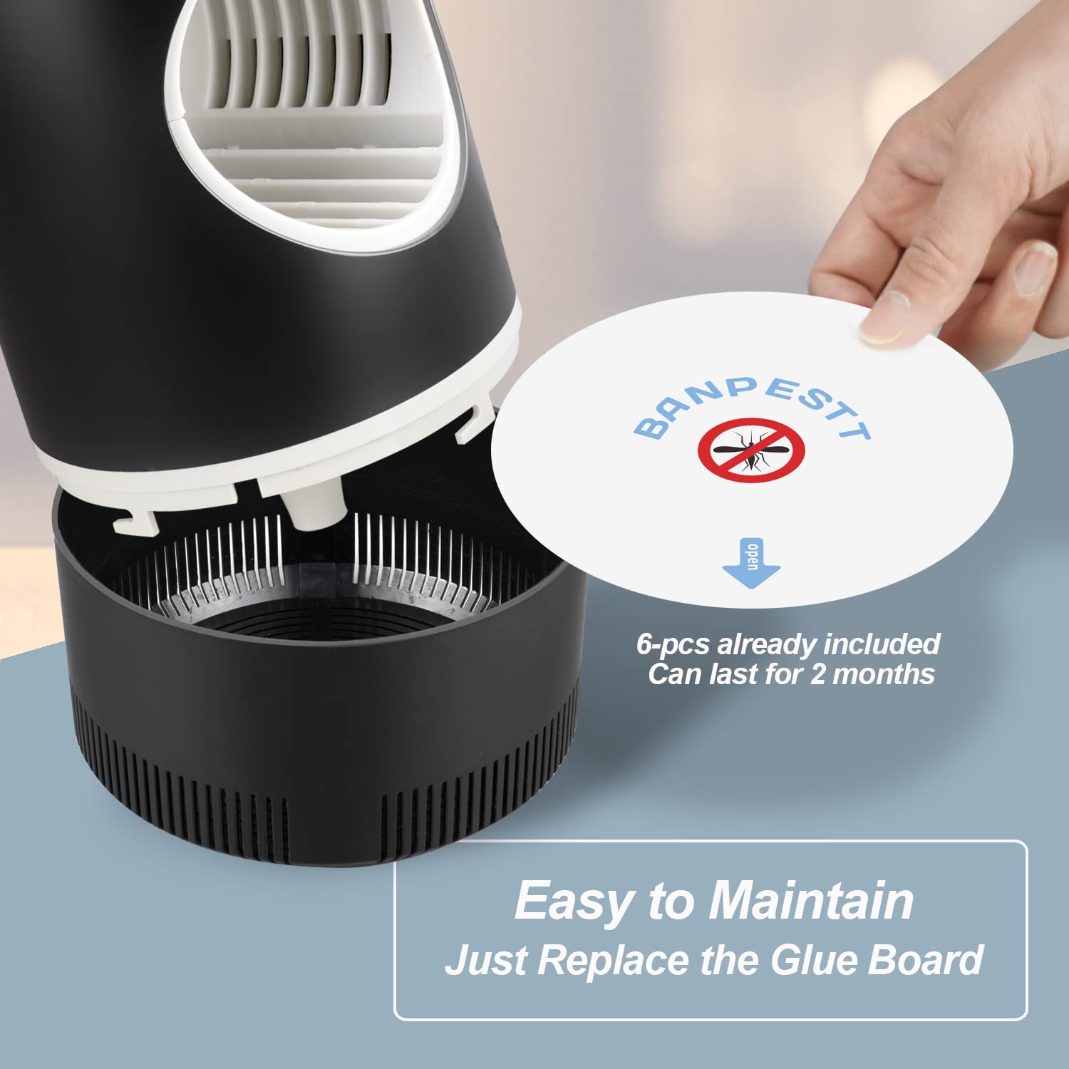 BANPESTT Fruit Fly Traps for Indoors - Bugs Trap Catcher & Killer for Mosquito, Gnat, Moth - Catch Flying Insect with Attractive Lighting,Suction & Sticky Glue Board(Black)