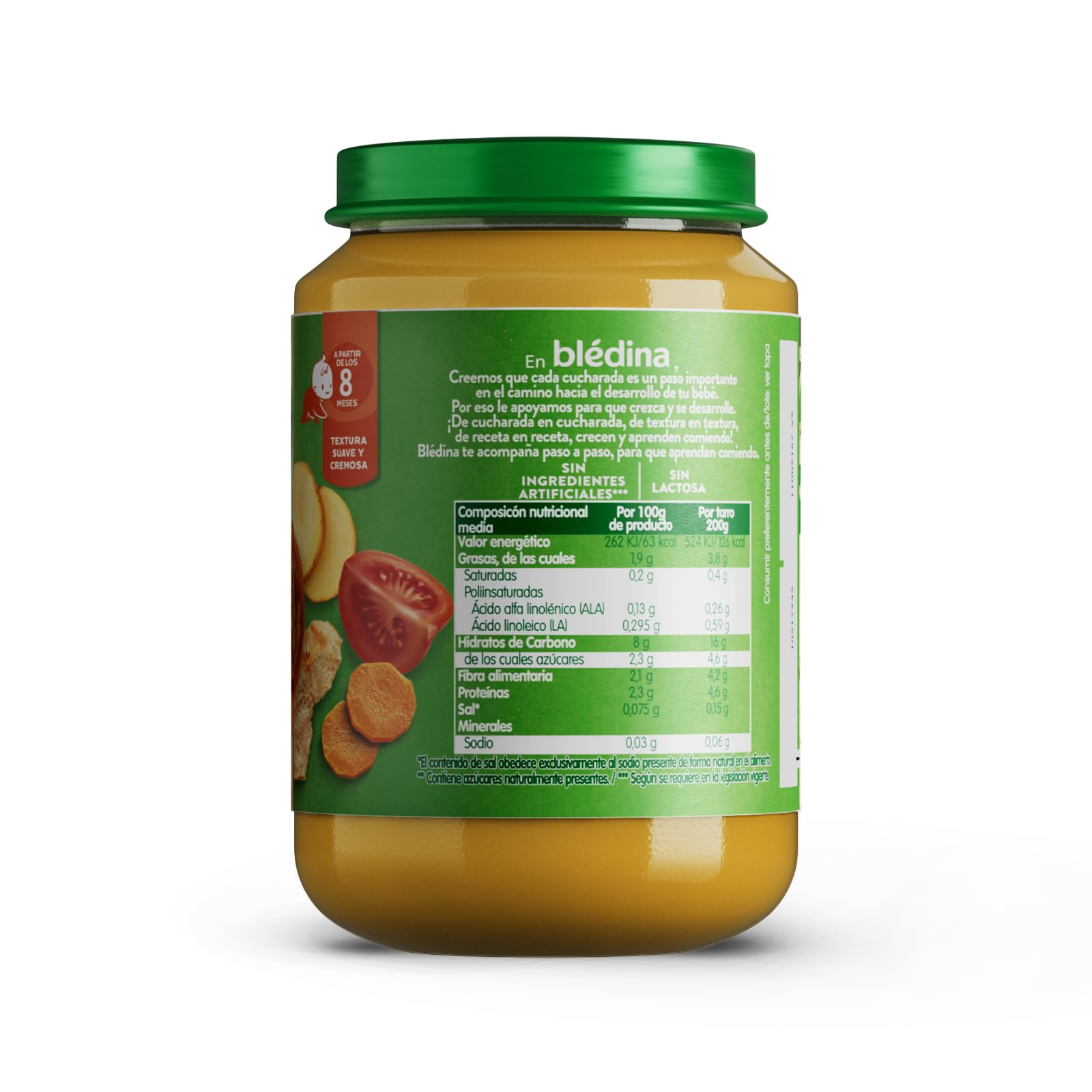 Bledina Tarritos Zanahoria Patatas Tomate Pollo Bebe Omega 3 Sin Sal Azucares Anadidos Sin Gluten 8 Meses Pack 6x200g