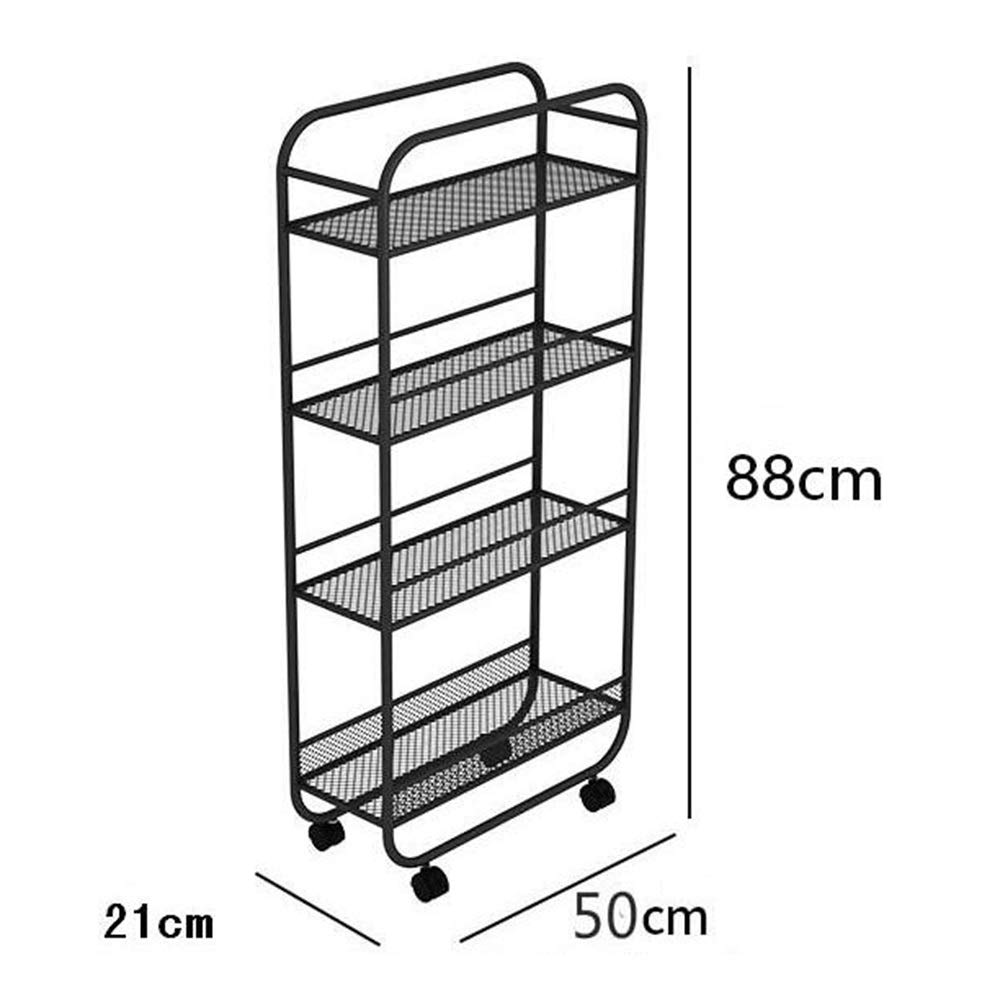 Estantería de alambre de metal resistente con 4 estantes ajustables y ruedas rodantes, ideal para baño, cocina, habitación de los niños y lavandería, color negro, cuatro capas