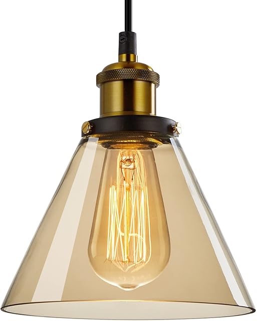 FORCOSO Vintage Glass Pendant Lights, Glass Pendant Ceiling Light Fitting with Glass Light Shade, Adjustable Pendant Lighting Fixture for Dining Room Kitchen Island Cafe Bar