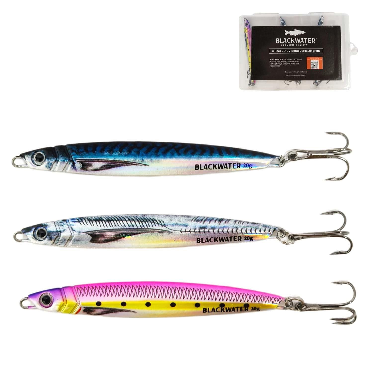 3 Pack 20g SeaTrout Lure Bass Sandeel Pollock Pike Perch Cod Silver Super Sprat Spoon Fishing Mackerel Holographic Silver Blue Pink Treble Hook Long Cast Jig Metal Spinner 20 Gram