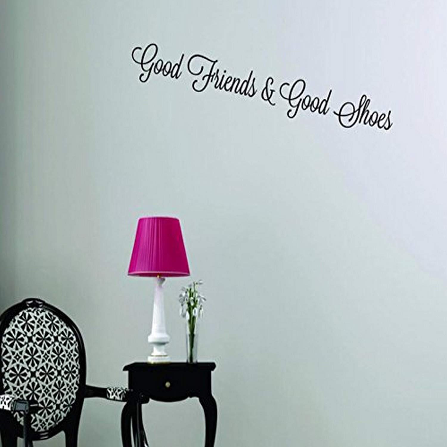 Design with Vinyl Moti 1511 2 Good Friends & Good Shoes Quote Peel & Stick Wall Sticker Decal, 14" x 28", Black