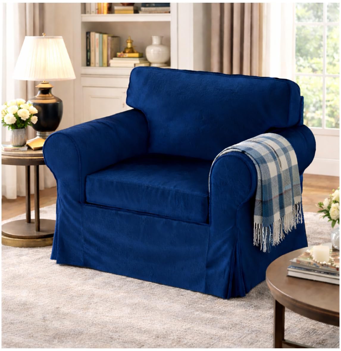 Velvet Pets Friendly Sofa Covers Custom Made Compatible for IKEA Ektorp Armchair Slipcovers (Velvet Blue Ektorp Chair)