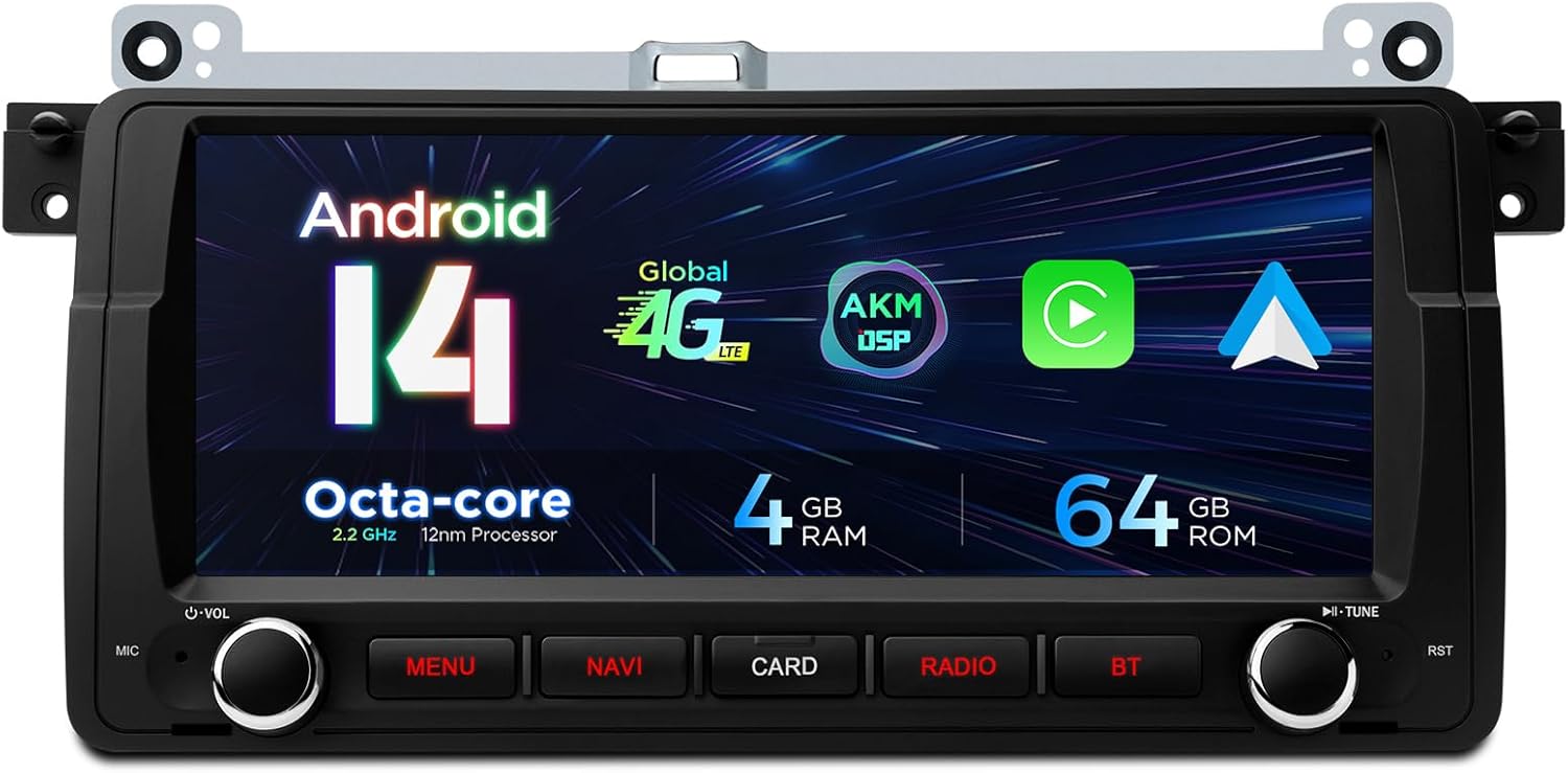 XTRONS 8.8 Inch Android 14 Car Stereo for BMW E46 (1998-2005), IPS Touch Screen 4+64GB Car Radio GPS Navigation Global 4G LTE Built-in DSP Head Unit Support Wireless CarPlay Android Auto