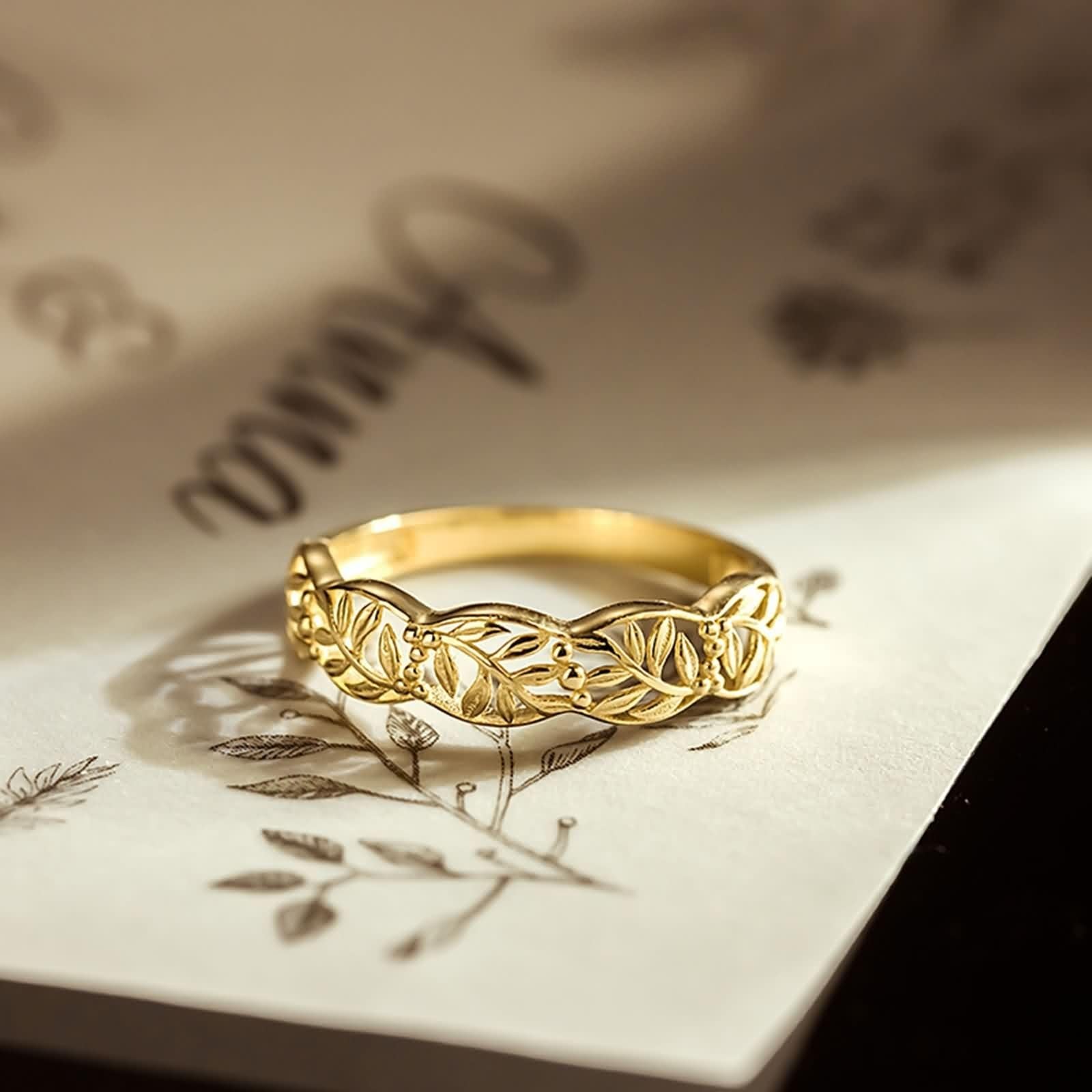 Wycian Anillo Dorado Anillo Oro 14K Hoja Hueca Tamaño 8 Moda Para Lesbian Aniversario Joyas Actualización 3.0