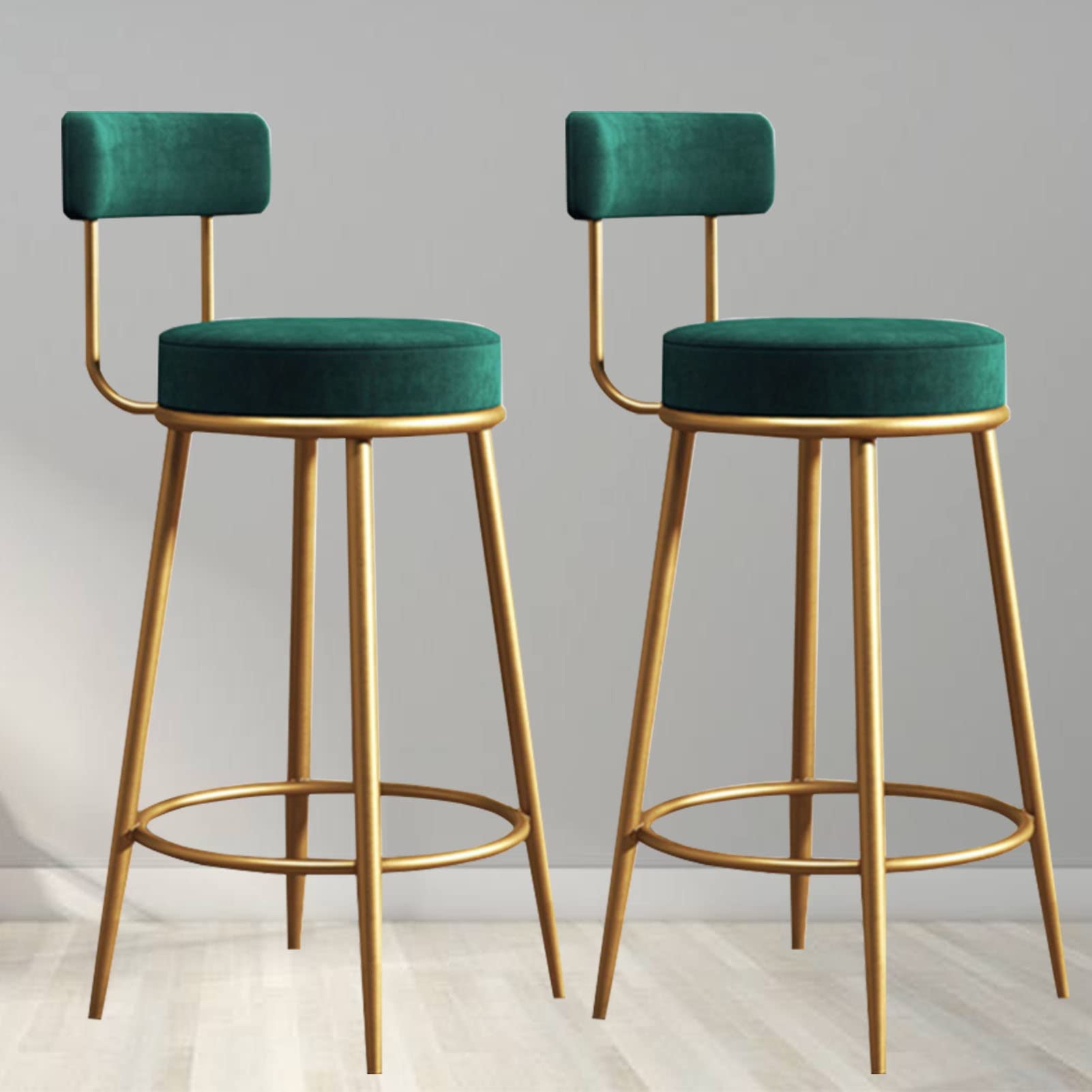 Tabourets de bar vert velours lot de 2 avec dossier et repose-pieds pour comptoir