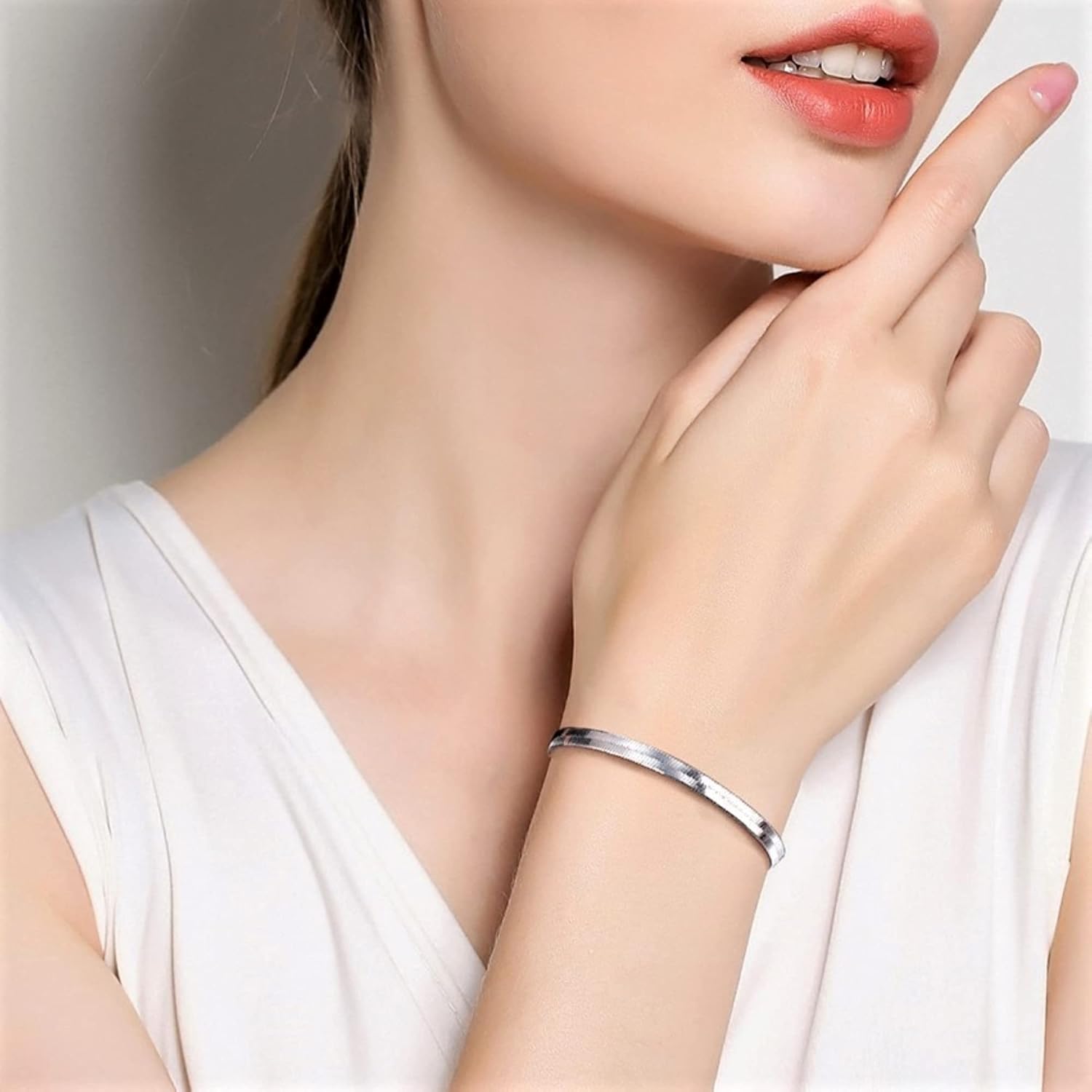 Platinum/Gold Plated 925 Sterling Silver Dainty Snake Bone Bracelet for Women, Tiny Sideways Cross Bracelets Layered Herringbone Chain Bracelet Handmade Jewelry Gift