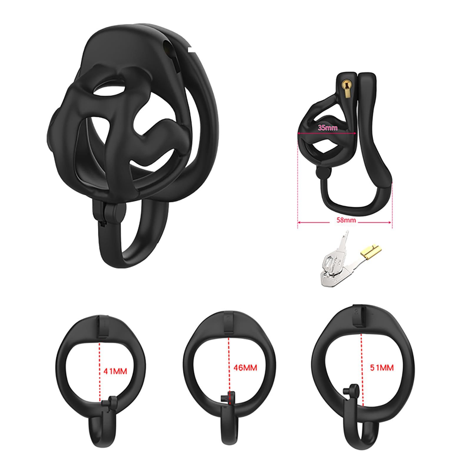 Gabbia di castità per uomini adulti - Design con gancio superiore, set di giocattoli sessuali con gabbia per il pene con 3 anelli fallici, dispositivo di castità maschile (Pink,S)