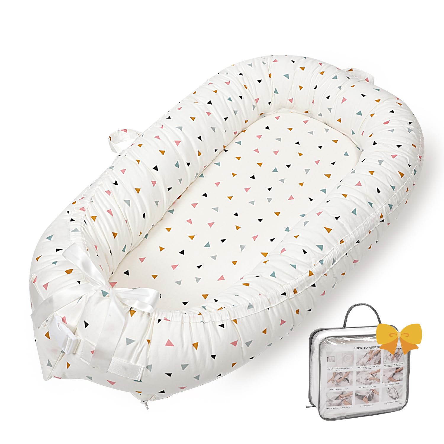 Tumbona para bebé, transpirable y suave, 100 % algodón orgánico, portátil, con funda extraíble, para el suelo, para recién nacidos, triangular.