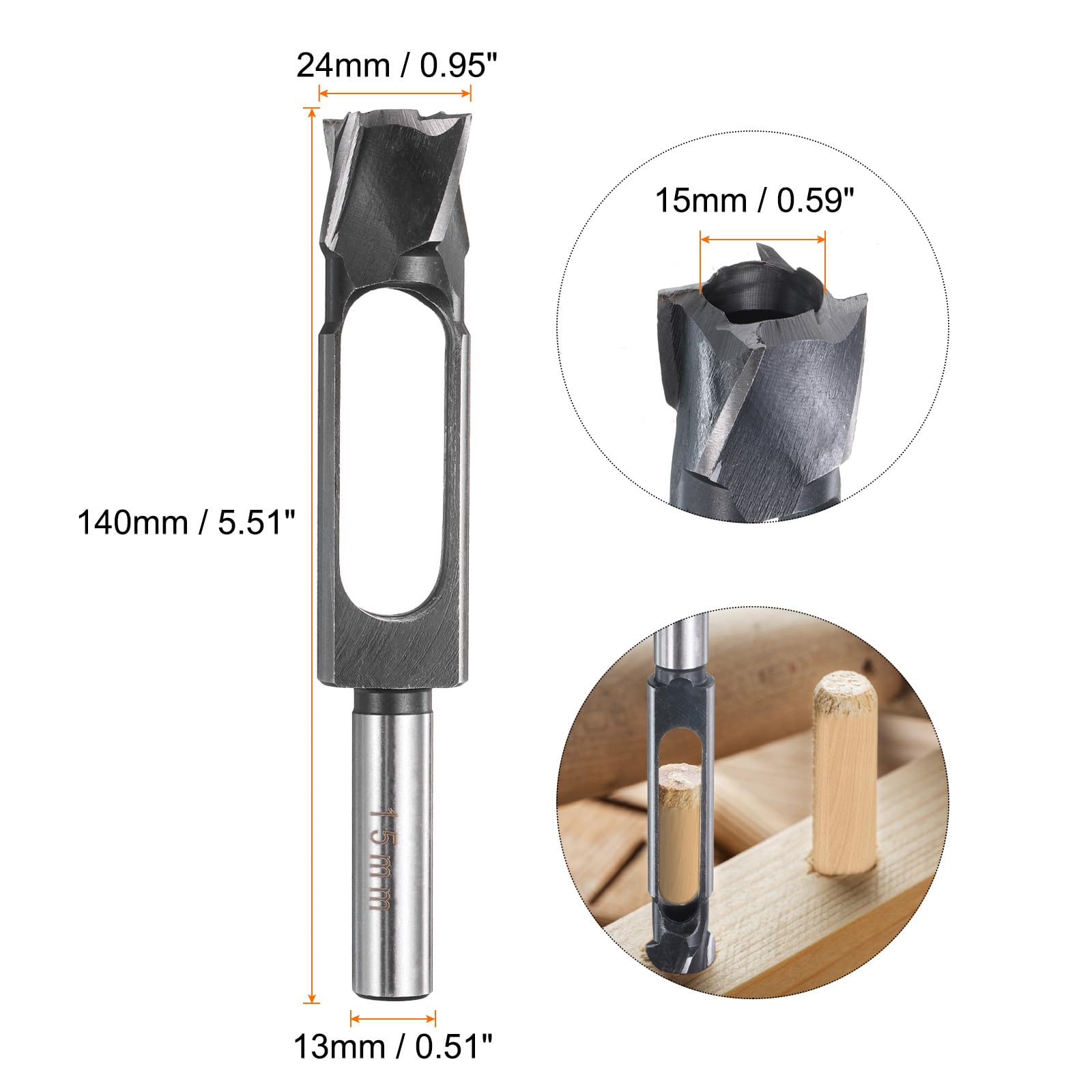 QUARKZMAN Bois Tenon Cheville Bouchon Fraise 15mm Métrique Tenon Cheville Outils de coupe Foret Mèche Haute Vitesse Acier Bois Bouchon Cheville Fraise avec Queue ronde