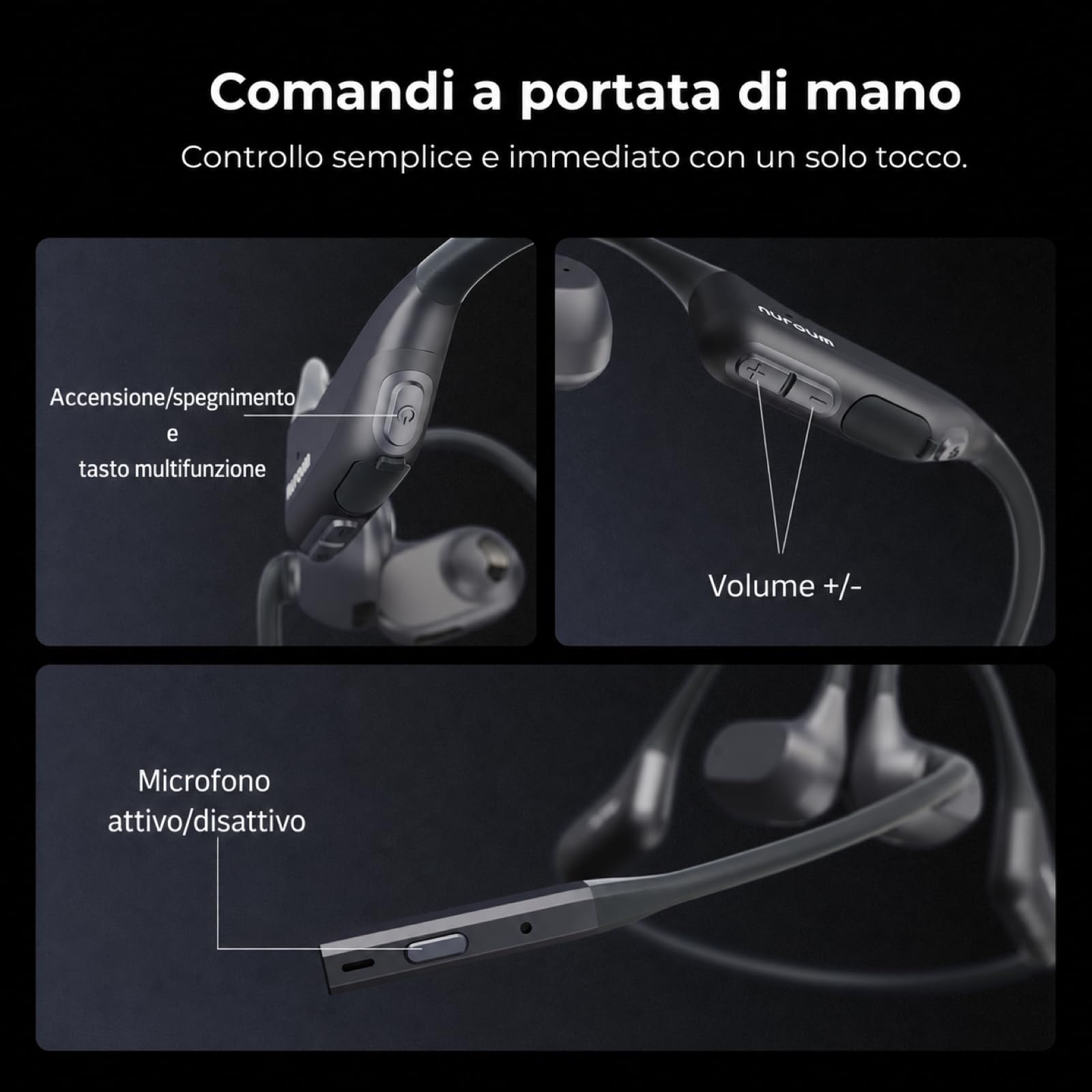 Nuroum OpenEar Pro 2 Cuffie Bluetooth 5.4 con Microfono, Cancellazione del Rumore ENC/Funzione Silenziosa/Connessione Multipoint/15 Ore Durata, Cuffie Wireless per Ufficio/Casa/Chiamate/Guidare, Nero