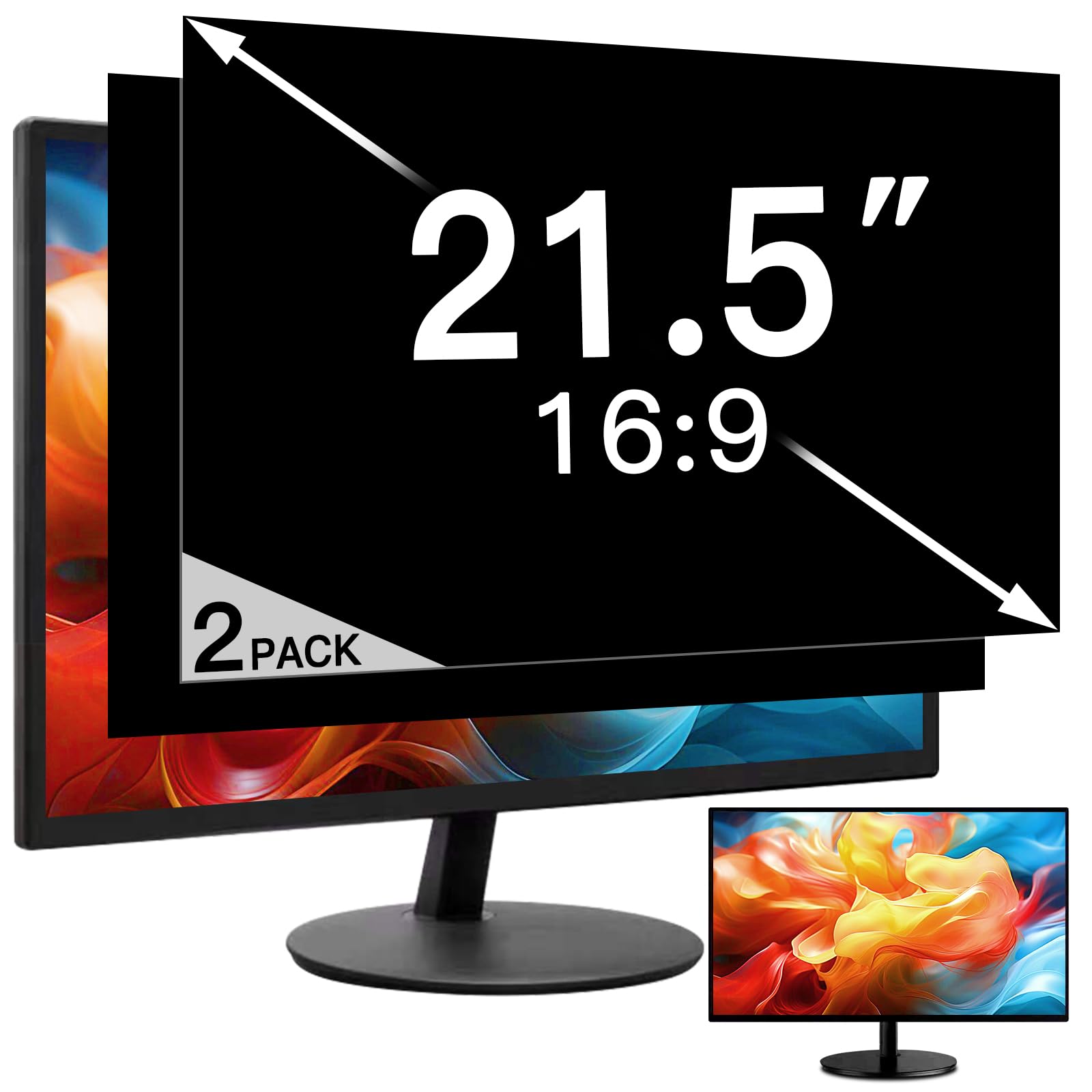 2 Pack 21.5 Inch Privacy Screen for Computer Monitor, Eye Protection Anti Glare Computer Screen Cover, Removable Anti-Scratch Computer Screen Privacy Shield for 21.5'' 16:9 Aspect Ratio Monitors