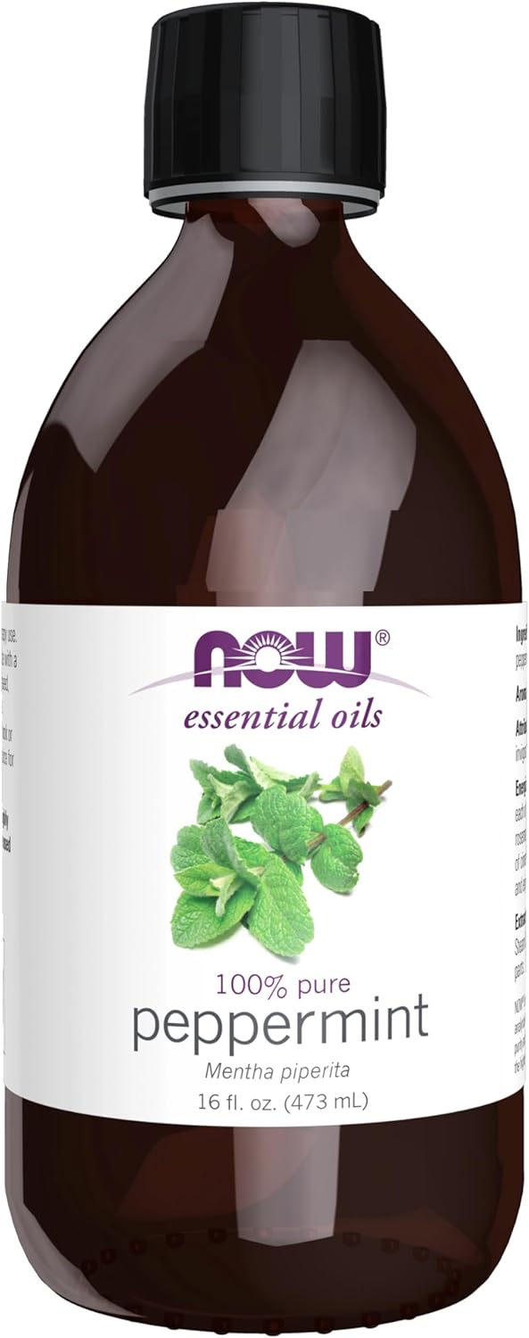 NOW Essential Oils, Peppermint Oil, Invigorating Aromatherapy Scent, Steam Distilled, 100% Pure, Vegan, Child Resistant Cap, 16-Ounce