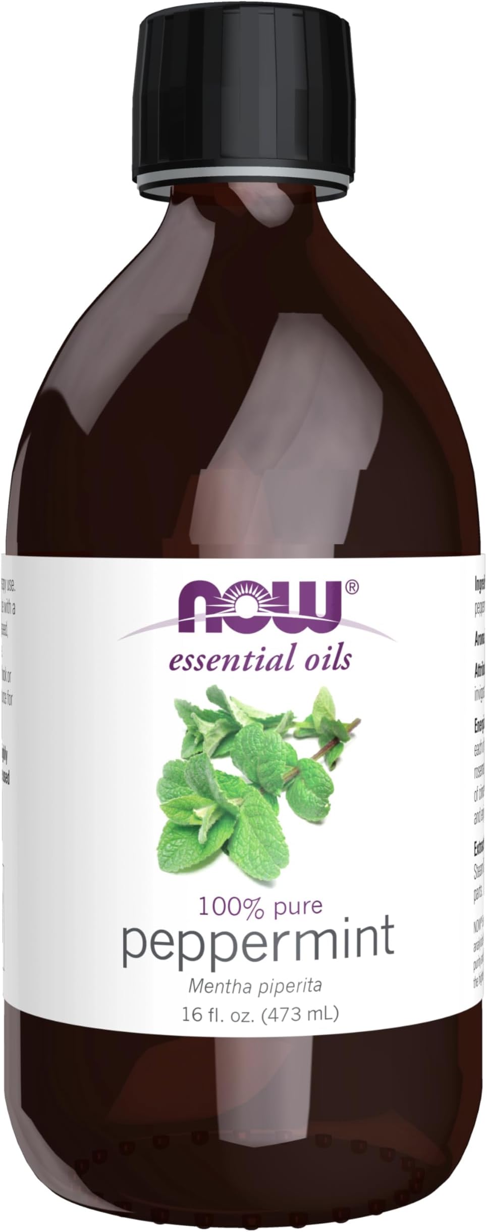 NOW Essential Oils, Peppermint Oil, Invigorating Aromatherapy Scent, Steam Distilled, 100% Pure, Vegan, Child Resistant Cap, 16-Ounce