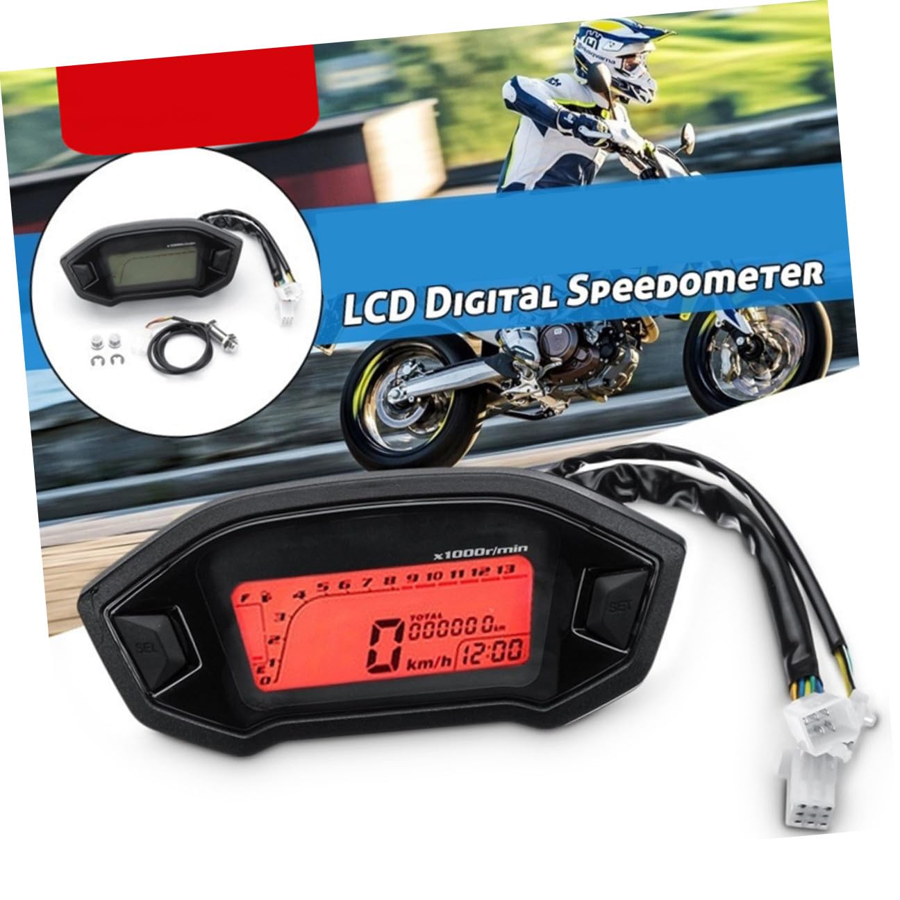防水オートバイ用スピードメーター タコメーター燃料計付き ブラック 全シリンダー対応 夜間視認性向上