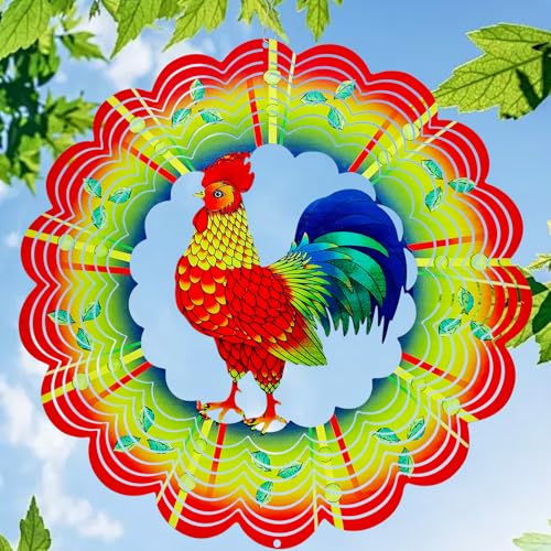 Wind Spinners Outdoor Hanging Rooster - Unique Decor Gift, 12 inch 3D Metal Wind Spinner for Yard and Garden, Weatherproof & Rustproof, Patio | Perfect for Homeowners & Nature Lovers