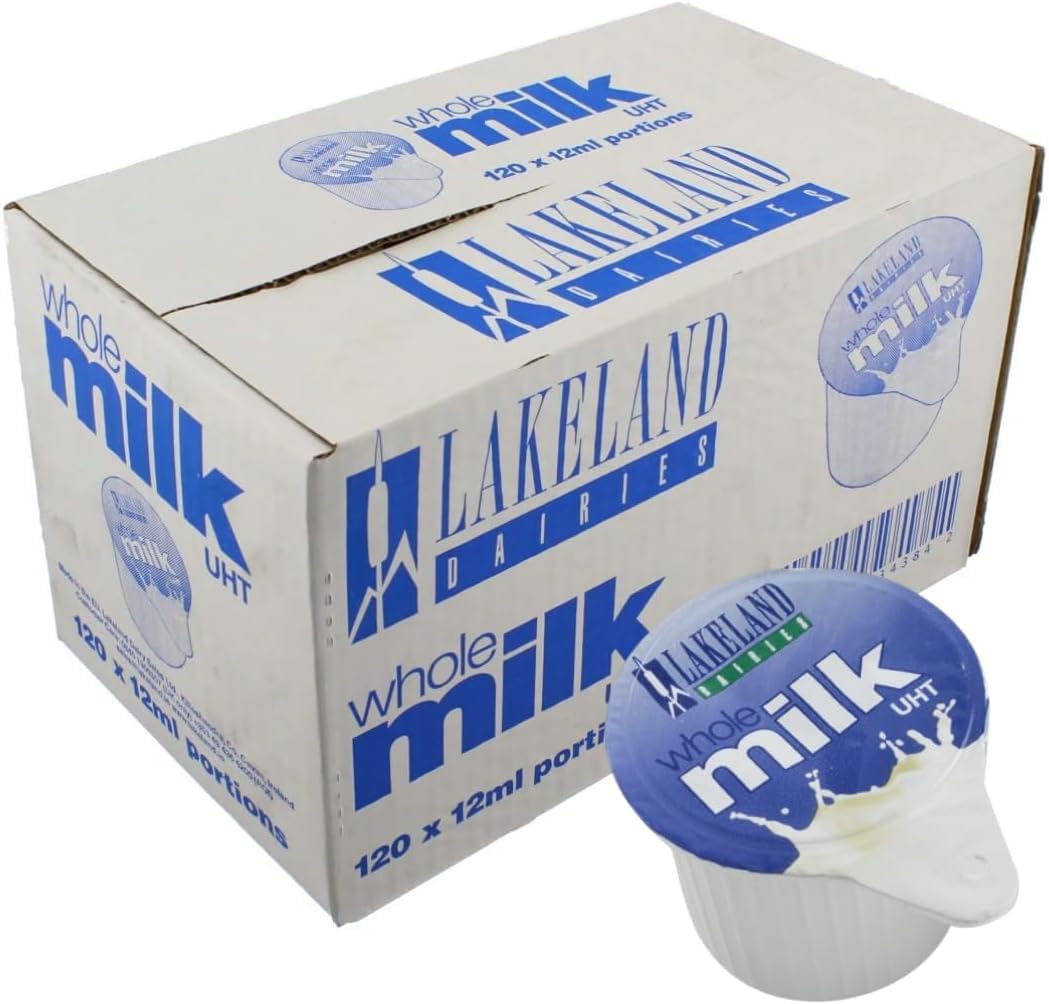 Lakeland UHT Whole Full Fat Milk Pot 12ml – Pack of 120 | Individual UHT Whole Milk Portions | Long-Life Full Fat Milk Pods for Tea, Coffee & Catering