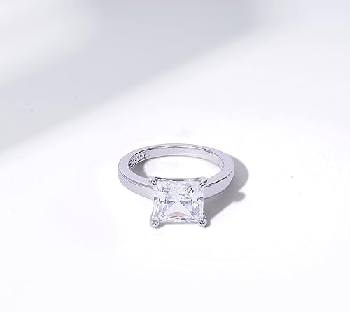 Miniatura 4 de Anillo de compromiso de plata esterlina platinada con circonita talla princesa de Swarovski., platino-bañado-plata, 6, Platino (Platinum-plated),