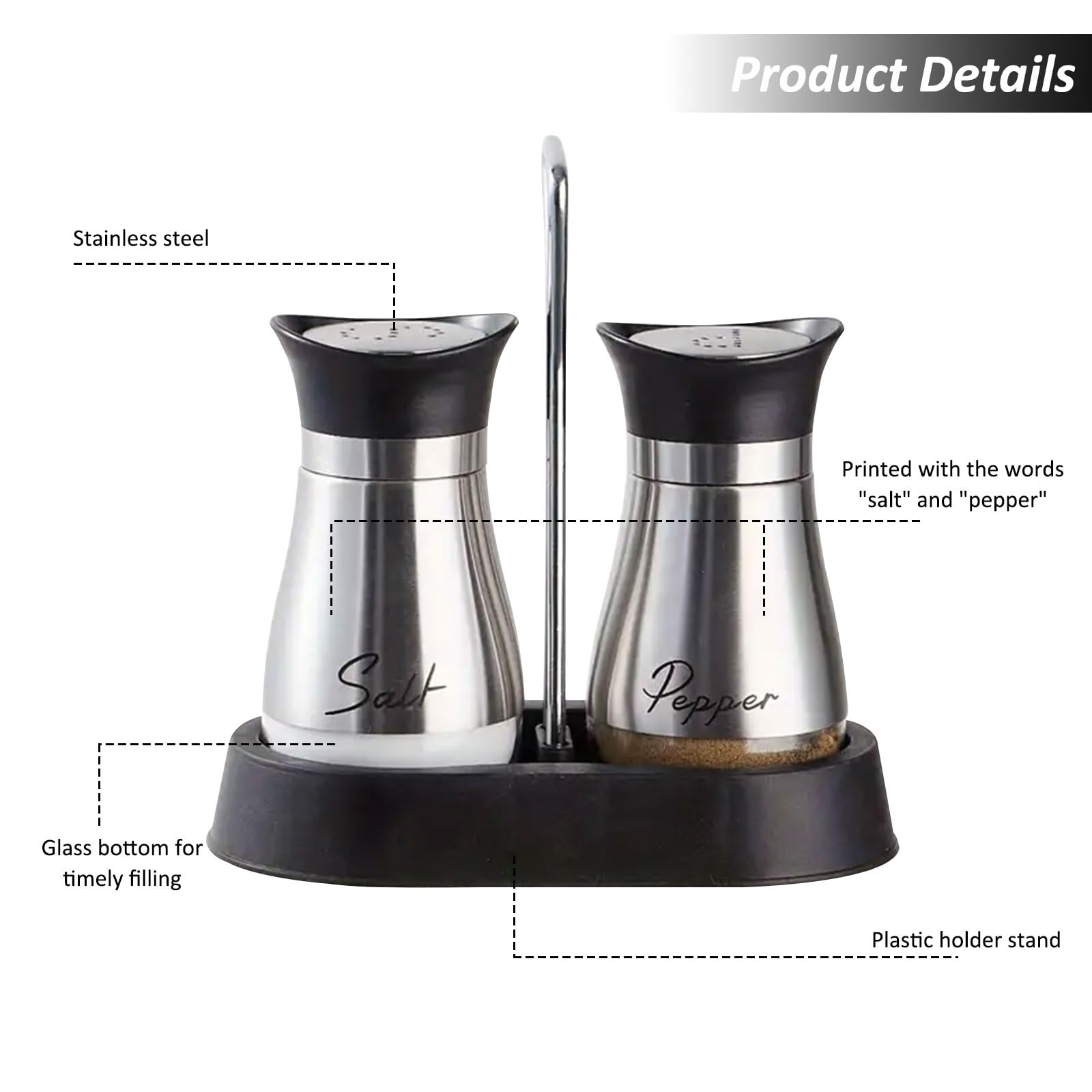 Set De 2 Salières Et Poivrières En Acier Inoxydable Avec Fond En Verre - Trous Réglables, Design élégant Pour Cuisine, Barbecue, Pique-nique