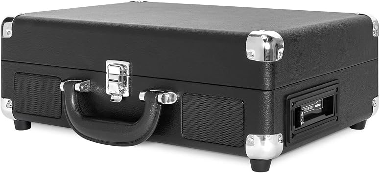 Victrola Journey+ Cassette 3-Speed Bluetooth Suitcase Turntable with Built-In Speakers, Cassette Player & Vinyl Stream Technology, RCA Output & Aux In Support (Black)