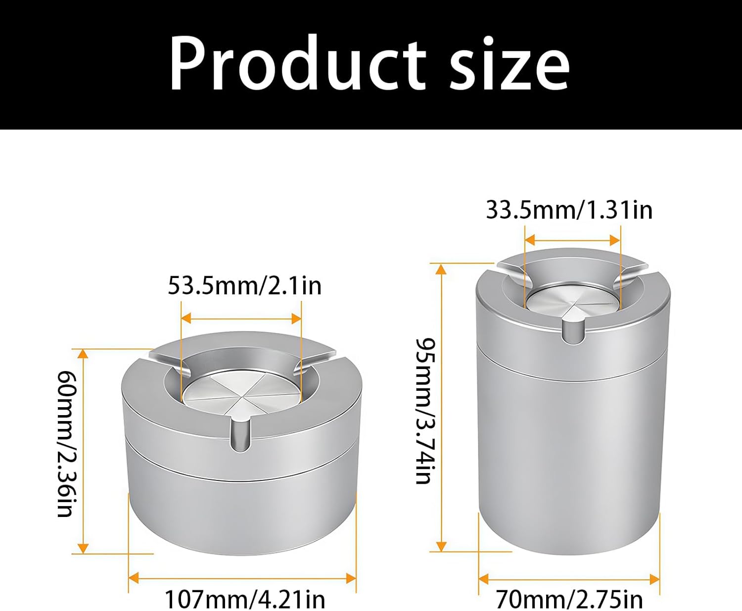 Stainless Steel Twist-Lock Ashtray, with Twist-Lock Lid,Small Stainless Steel Car Ashtray with Holder,Rotating Lid Auto-Extinguish Tray,Car Ashtray with Lids,Windproof Odor-Proof