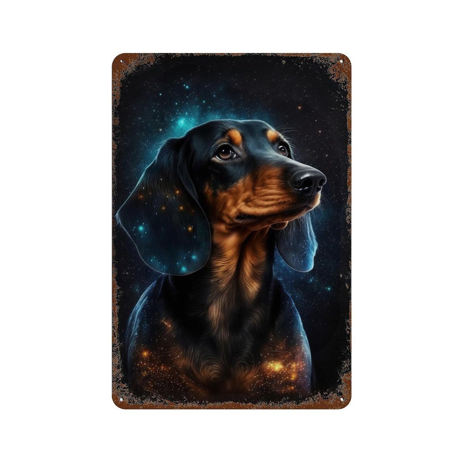 Galactic Dachshund Portrait -10 Decorative Tin Sign 11.8"x7.9", Farmhouse Wall Decor for Garage, Bar And Workshop Decor