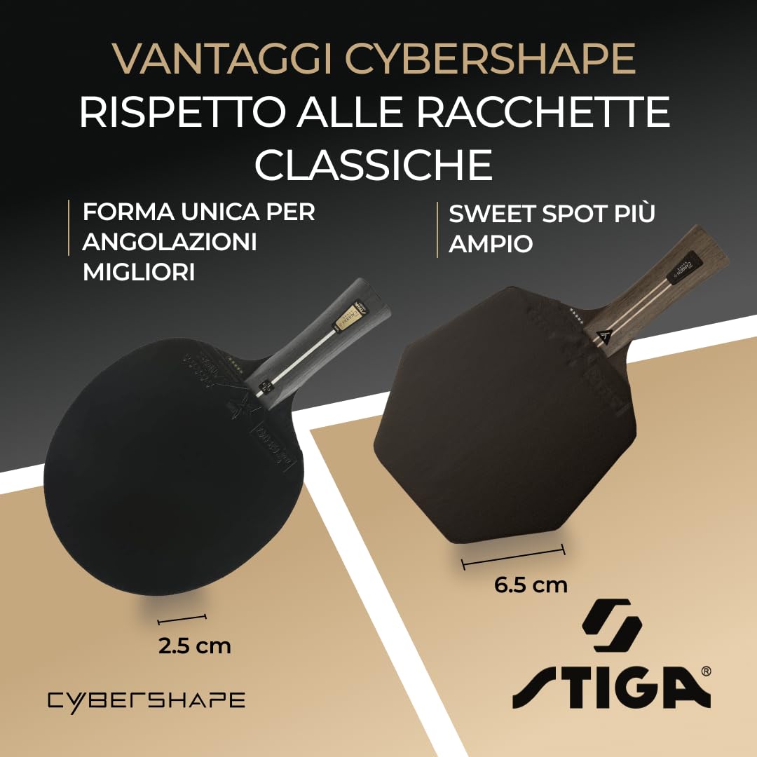 STIGA Racchetta da Tennis Tavolo Cybershape Pro Carbon+, Racchetta da Ping-pong a 5 Stelle, con Forma Esagonale per Giocatori Professionisti dallo Stile Offensivo