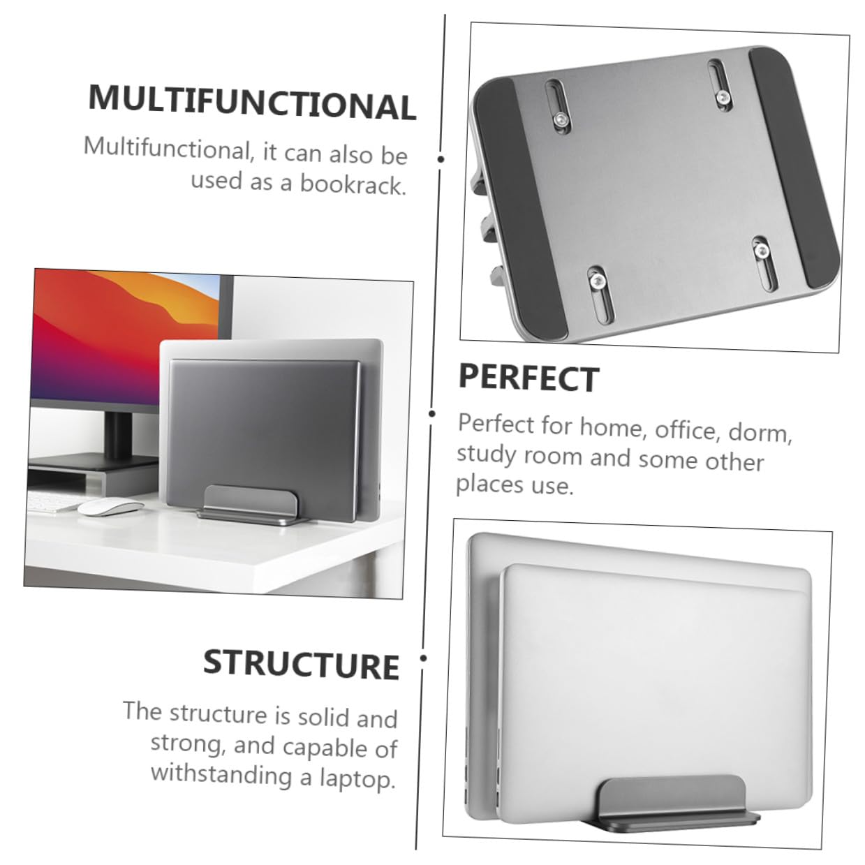 Soporte Vertical Doble para Portátil de Aleación de Aluminio Resistente y Ligero Base Multifuncional para Ordenador y Tablet para Oficina y Estudio