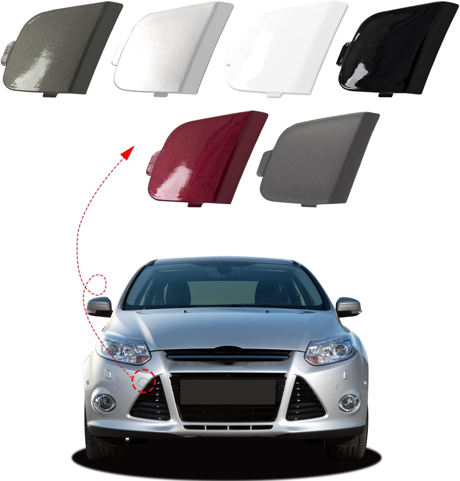 Front Bumper Tow Hook Cover Fit for Ford Focus MK3 III 2011 2012 2013 2014 Towing Eye Cap 1702946 BM5117A989AB (Unpainted, Right Passenger Side) Xinpinsai