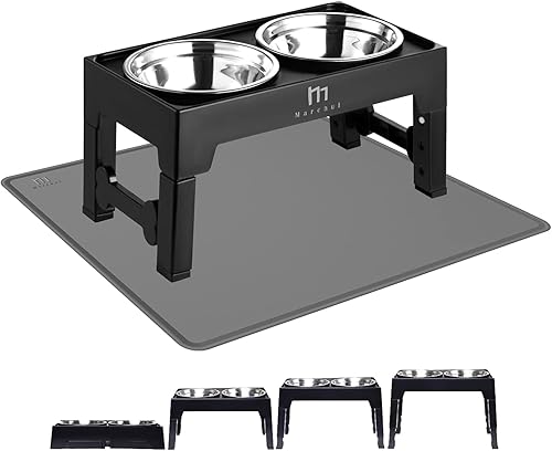 Marchul Cuencos elevados para perros, cuencos elevados de agua para alimentos para perros con 2 cuencos gruesos de acero inoxidable, 4 alturas