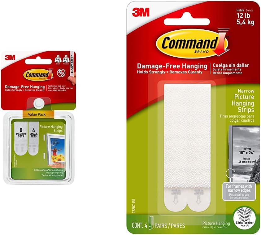 Command Picture Hanging Strips, 4 x 2 Small and 8 x 2 Medium Adhesive ...