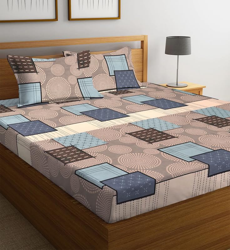 Image of la' amour 220 Tc 100% Cotton Super Soft Flat Breathable for Double Bed Bedsheets with 2 Pillow Covers for Bed King Size Bed (Size-90 X 90 Inches) Beige Grey