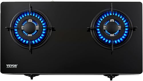 Placa de cocina de gas de 28 pulgadas, estufa de gas de 2 quemadores, encimera de vidrio templado máximo de 10100 BTU, encimera de gas natural, con