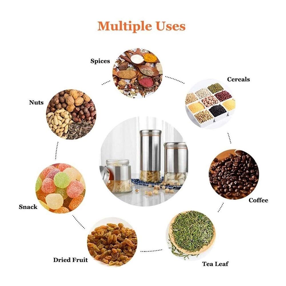 Contenitori Alimentari per Cereali Set Set di Contenitori Ermetici in 3 Pezzi for Il Bancone della Cucina, Contenitori for Alimenti in Vetro con Coperchi-Acciaio Inossidabile 304,Organizzazione della