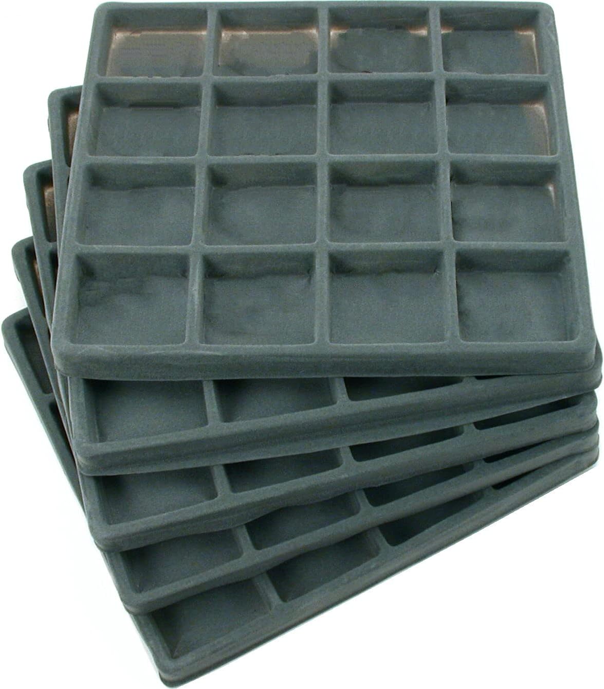 5 Gray 16 Slot 1/2 Size Jewelry Display Tray Inserts New by FindingKing